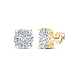 14kt Yellow Gold Womens Round Diamond Cluster Earrings 2 Cttw