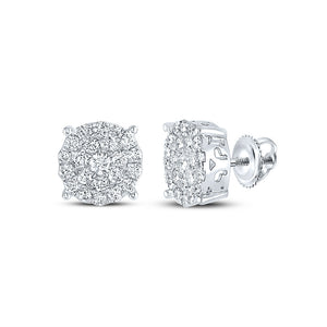 14kt White Gold Womens Round Diamond Cluster Earrings 2 Cttw