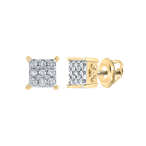 10kt Yellow Gold Womens Round Diamond Square Earrings 1/6 Cttw