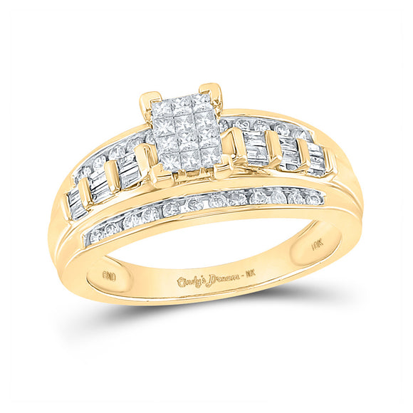10kt Yellow Gold Princess Diamond Cluster Bridal Wedding Engagement Ring 1/2 Cttw