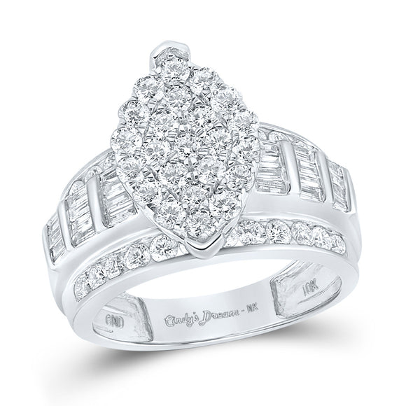 10kt White Gold Round Diamond Oval Bridal Wedding Engagement Ring 2 Cttw