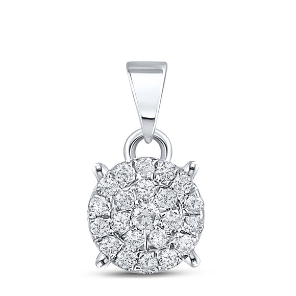 10kt White Gold Womens Round Diamond Cluster Pendant 1/6 Cttw