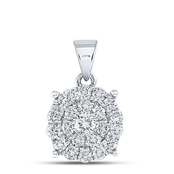 10kt White Gold Womens Round Diamond Cluster Pendant 1 Cttw