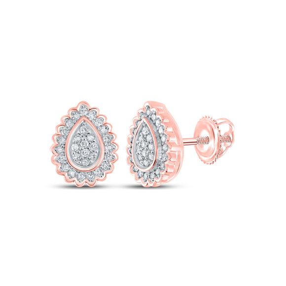 10kt Rose Gold Womens Round Diamond Teardrop Earrings 1/4 Cttw