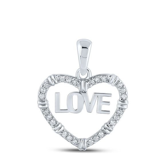 10kt White Gold Womens Round Diamond Love Heart Pendant 1/6 Cttw