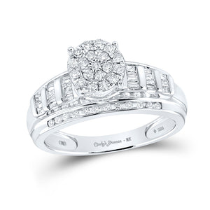 Sterling Silver Round Diamond Cluster Bridal Wedding Engagement Ring 1/2 Cttw