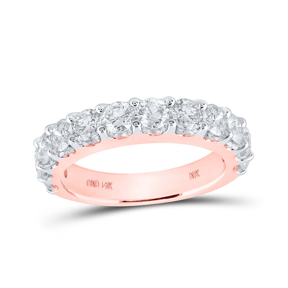 14kt Rose Gold Womens Round Diamond Wedding Single Row Band 2 Cttw