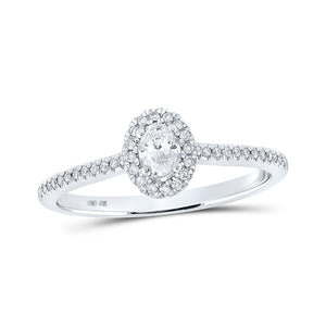 10kt White Gold Oval Diamond Halo Bridal Wedding Engagement Ring 1/3 Cttw