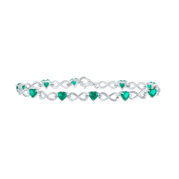Sterling Silver Womens Heart Synthetic Emerald Infinity Bracelet 5/8 Cttw