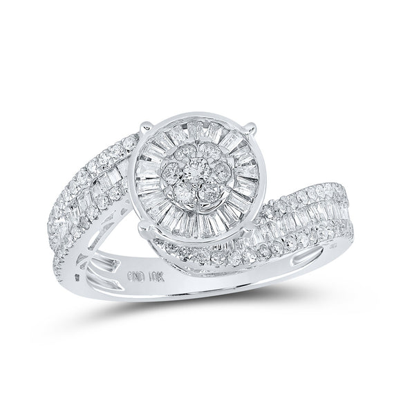 10kt White Gold Round Diamond Cluster Bridal Wedding Engagement Ring 1-1/4 Cttw