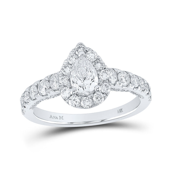 14kt White Gold Pear Diamond Halo Bridal Wedding Engagement Ring 1-1/2 Cttw