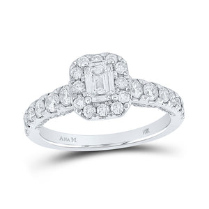 14kt White Gold Emerald Diamond Halo Bridal Wedding Engagement Ring 1-1/2 Cttw