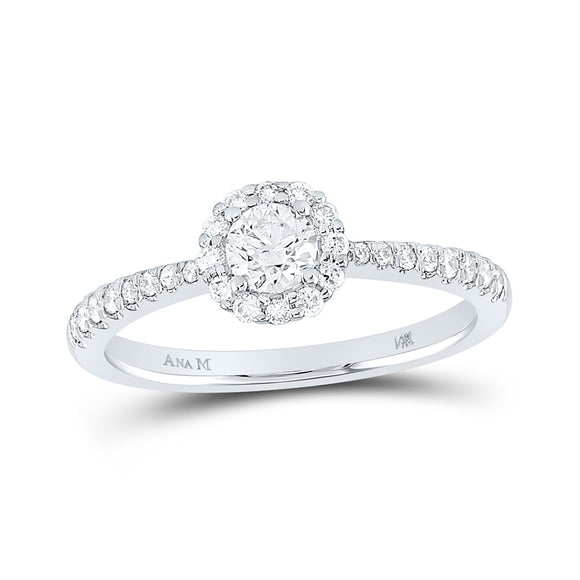 14kt White Gold Round Diamond Halo Bridal Wedding Engagement Ring 1/2 Cttw