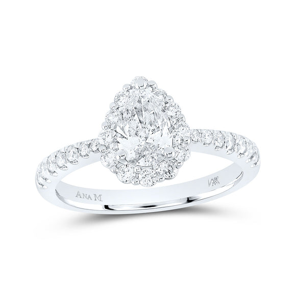 14kt White Gold Pear Diamond Halo Bridal Wedding Engagement Ring 1-1/5 Cttw