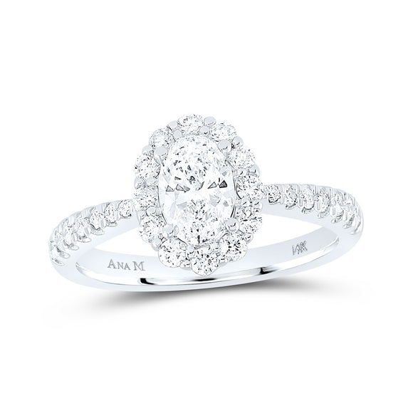 14kt White Gold Oval Diamond Halo Bridal Wedding Engagement Ring 1-1/4 Cttw