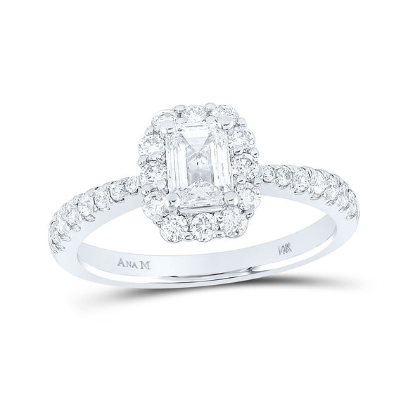14kt White Gold Emerald Diamond Halo Bridal Wedding Engagement Ring 1-1/4 Cttw