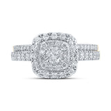 14kt Yellow Gold Round Diamond Halo Bridal Wedding Ring Band Set 1 Cttw