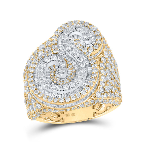 10kt Two-tone Gold Mens Baguette Diamond S Initial Letter Ring 6-3/4 Cttw