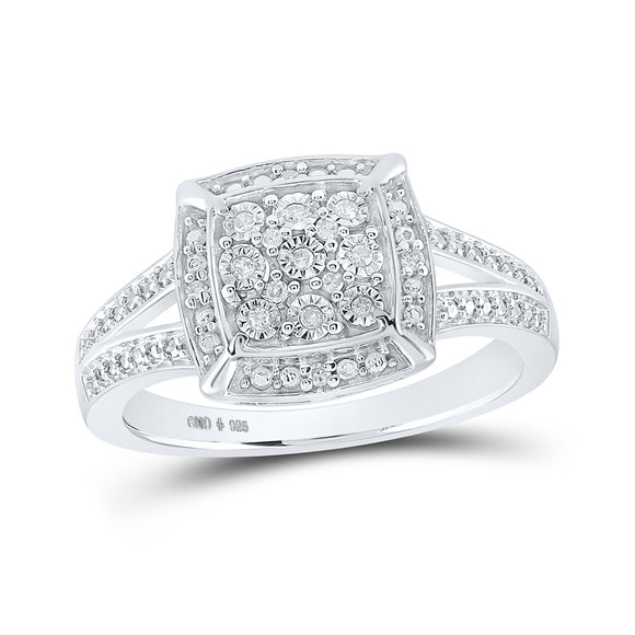 Sterling Silver Womens Round Diamond Square Ring 1/12 Cttw