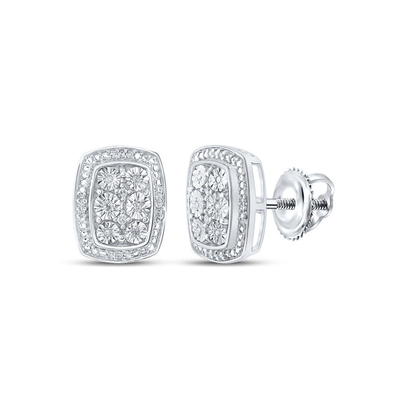 Sterling Silver Womens Round Diamond Cluster Earrings 1/10 Cttw