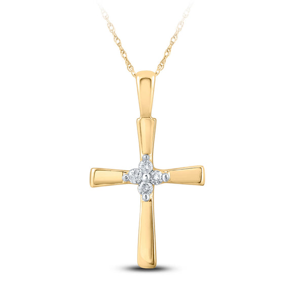 10kt Yellow Gold Womens Round Diamond Cross Pendant 1/20 Cttw