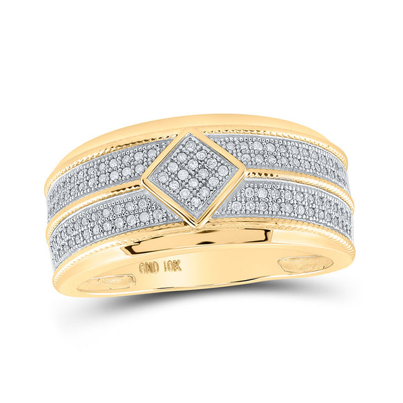 10kt Yellow Gold Mens Round Diamond Offset Square Band Ring 1/3 Cttw
