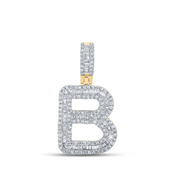 10kt Yellow Gold Mens Baguette Diamond B Initial Letter Pendant 5/8 Cttw