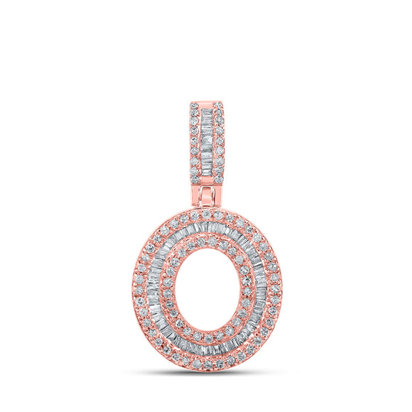 10kt Rose Gold Mens Baguette Diamond O Initial Letter Pendant 1/2 Cttw