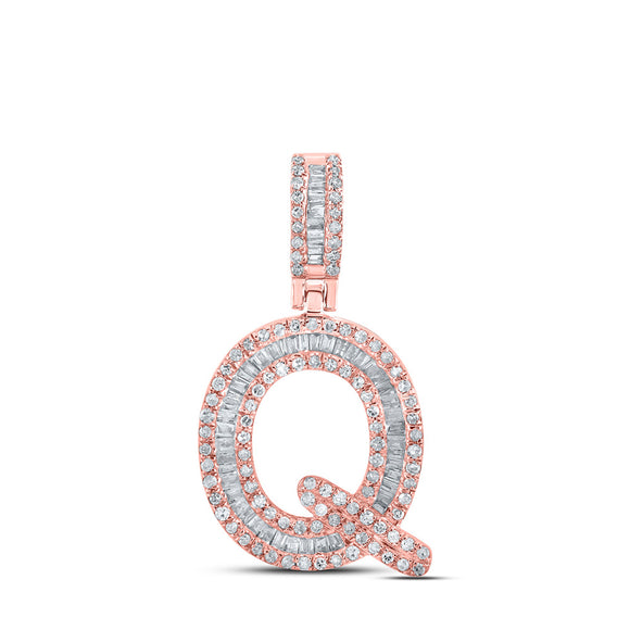 10kt Rose Gold Mens Baguette Diamond Q Initial Letter Pendant 1/2 Cttw