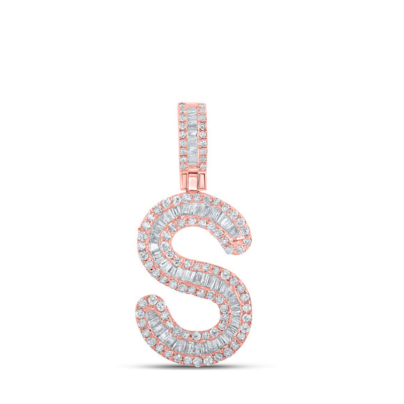 10kt Rose Gold Mens Baguette Diamond S Initial Letter Pendant 1/2 Cttw