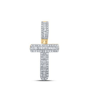10kt Yellow Gold Mens Baguette Diamond T Initial Letter Pendant 1/3 Cttw