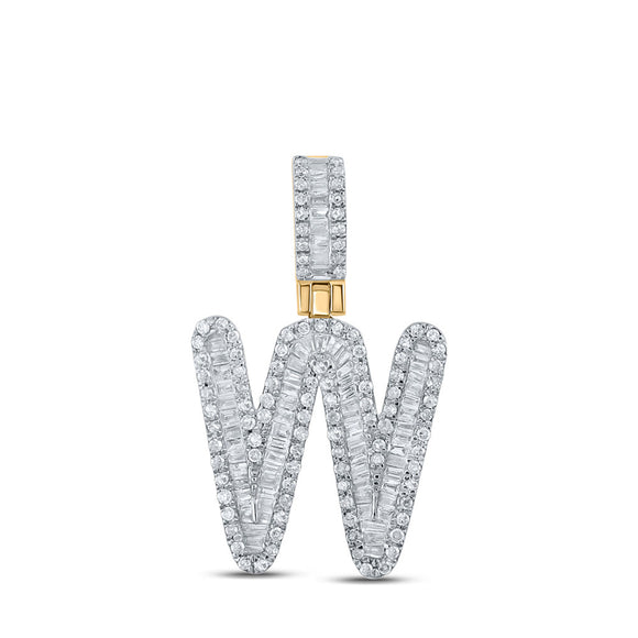 10kt Yellow Gold Mens Baguette Diamond W Initial Letter Pendant 5/8 Cttw