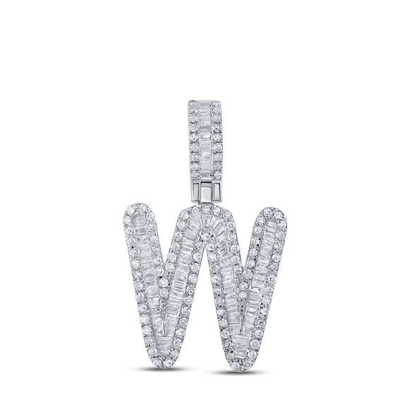 10kt White Gold Mens Baguette Diamond W Initial Letter Pendant 5/8 Cttw