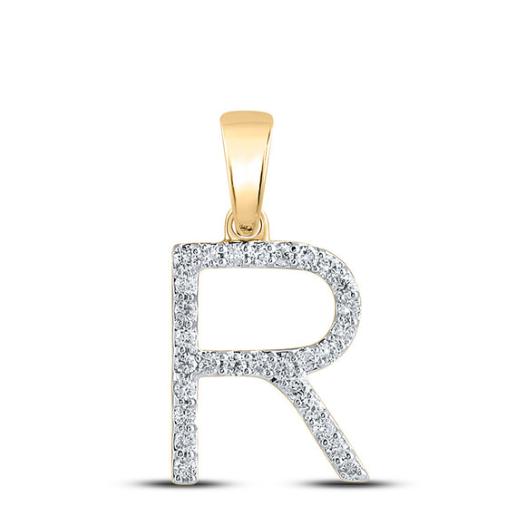 14kt Yellow Gold Womens Round Diamond R Initial Letter Pendant 1/5 Cttw