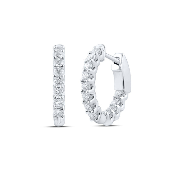 14kt White Gold Womens Round Diamond Inside Outside Hoop Earrings 1 Cttw