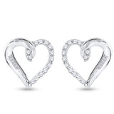 10kt White Gold Womens Round Diamond Heart Earrings 1/6 Cttw