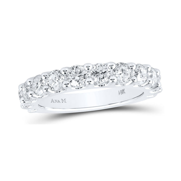 14kt White Gold Womens Round Diamond Single Row Band Ring 2 Cttw