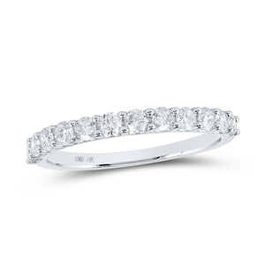 14kt White Gold Womens Round Diamond Single Row Band Ring 3/4 Cttw