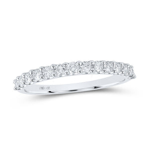 14kt White Gold Womens Round Diamond Single Row Band Ring 1/2 Cttw