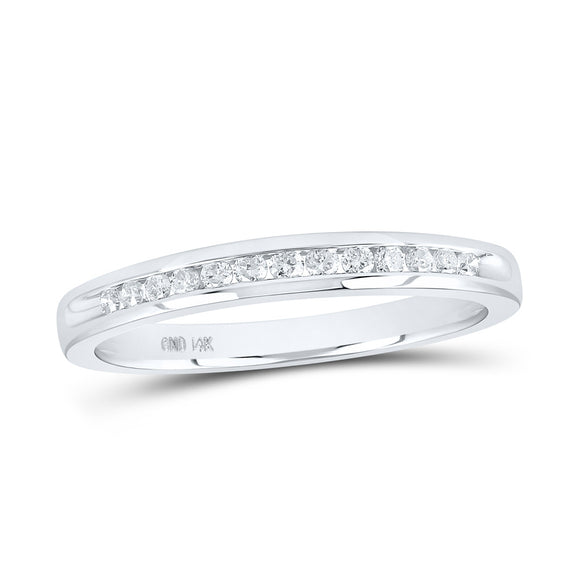 14kt White Gold Womens Round Diamond Single Row Band Ring 1/6 Cttw