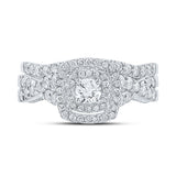 14kt White Gold Round Diamond Halo Bridal Wedding Ring Band Set 1 Cttw
