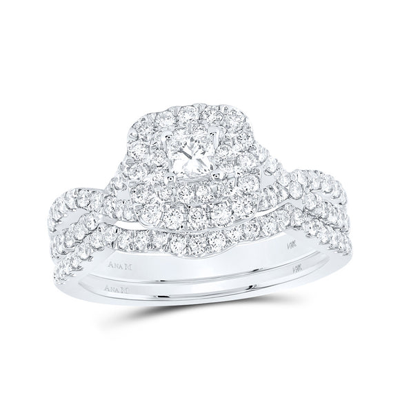 14kt White Gold Princess Diamond Halo Bridal Wedding Ring Band Set 1 Cttw