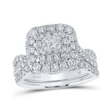 14kt White Gold Princess Diamond Halo Bridal Wedding Ring Band Set 2 Cttw