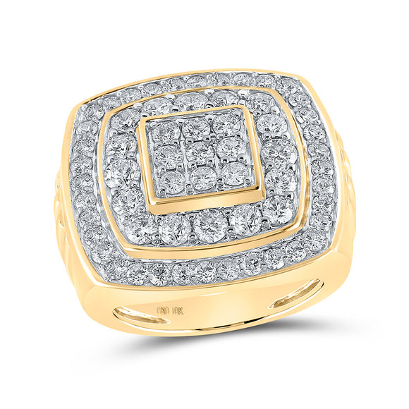 10kt Yellow Gold Mens Round Diamond Nested Square Ring 4 Cttw