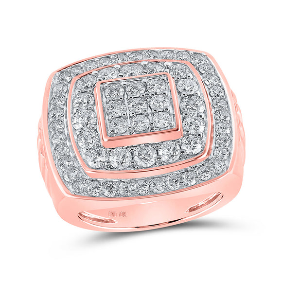 10kt Rose Gold Mens Round Diamond Square Ring 4 Cttw