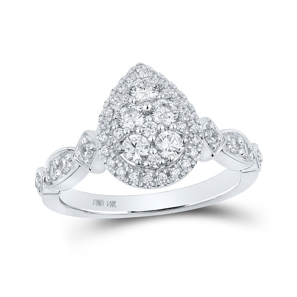 14kt White Gold Round Diamond Teardrop Bridal Wedding Engagement Ring 3/4 Cttw