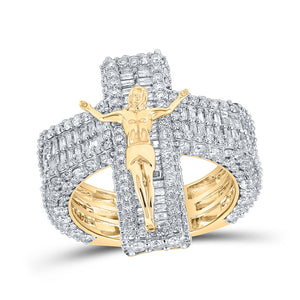 10kt Yellow Gold Mens Baguette Diamond Jesus Cross Ring 4-1/2 Cttw