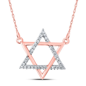 10kt Rose Gold Womens Round Diamond Magen David Star Necklace 1/12 Cttw