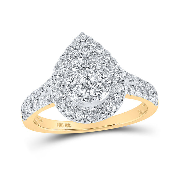 10kt Yellow Gold Womens Round Diamond Teardrop Cluster Ring 1 Cttw