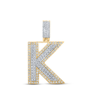 10kt Two-tone Gold Mens Round Diamond K Initial Letter Pendant 1/2 Cttw